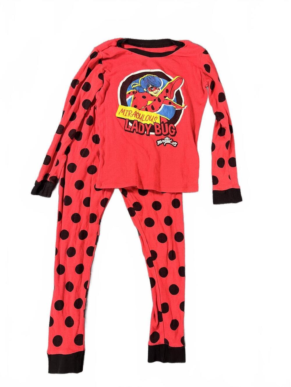 Miraculous Ladybug Pajama Set Size 6 6X Red Polka Dot 2 Piece Cotton PJs